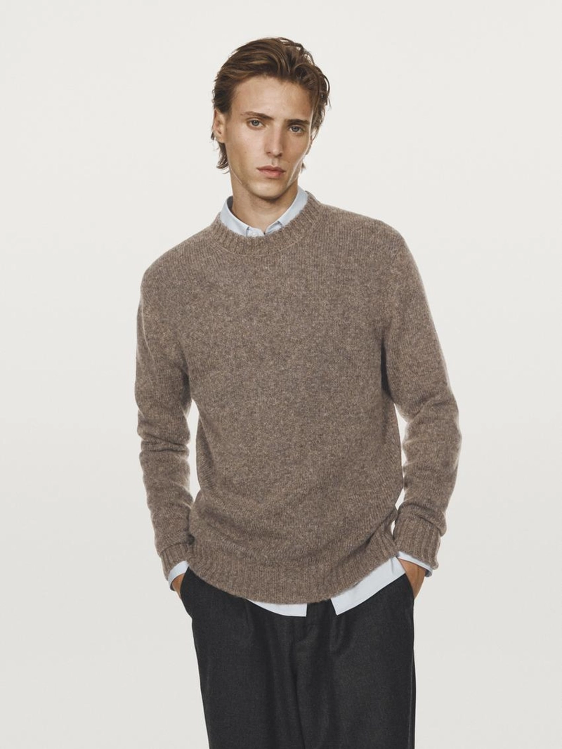 Трикотажный свитер с круглым вырезом из шерстяной смеси