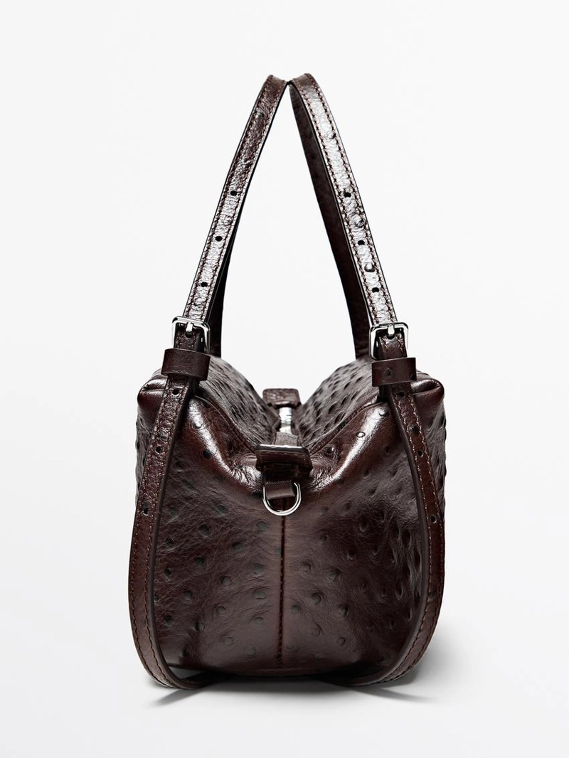 Сумка мини-бэг бежевая из текстурированной кожи