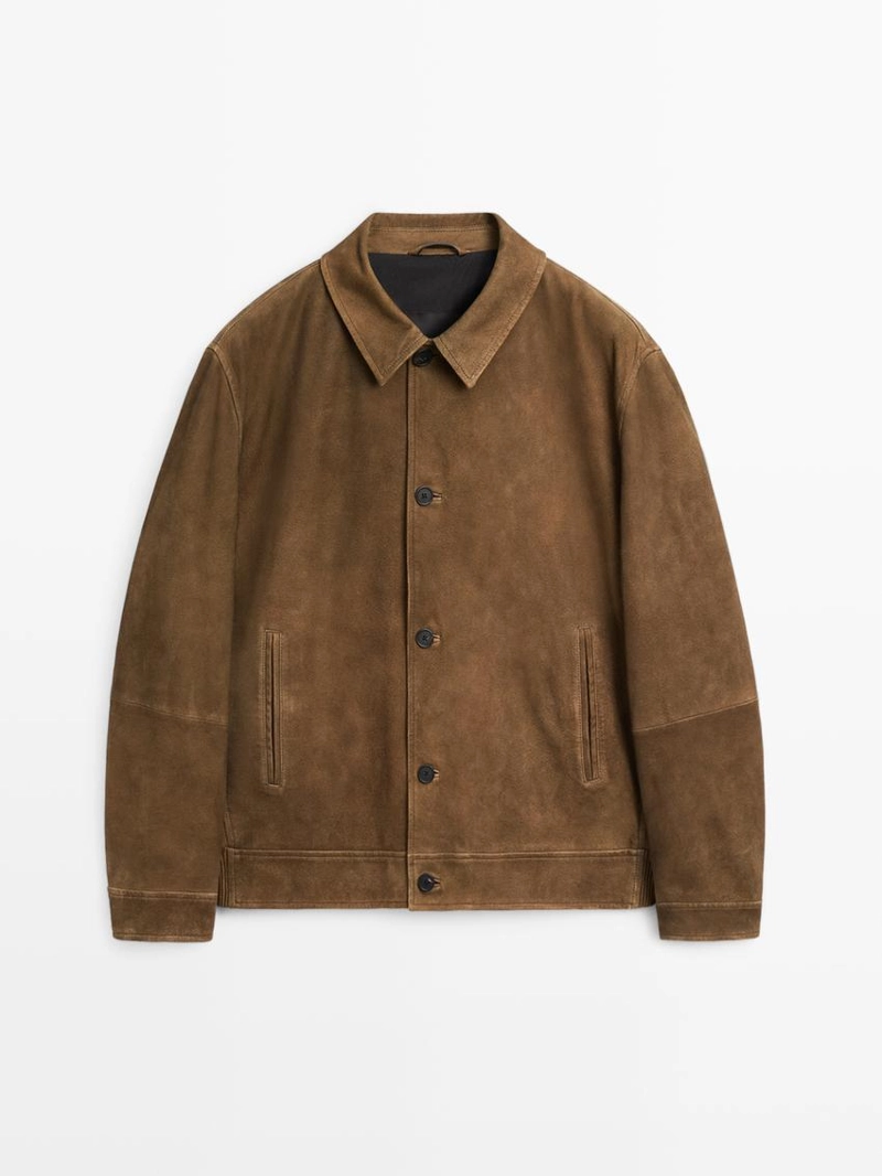 Куртка из кожи нубука с пуговицами