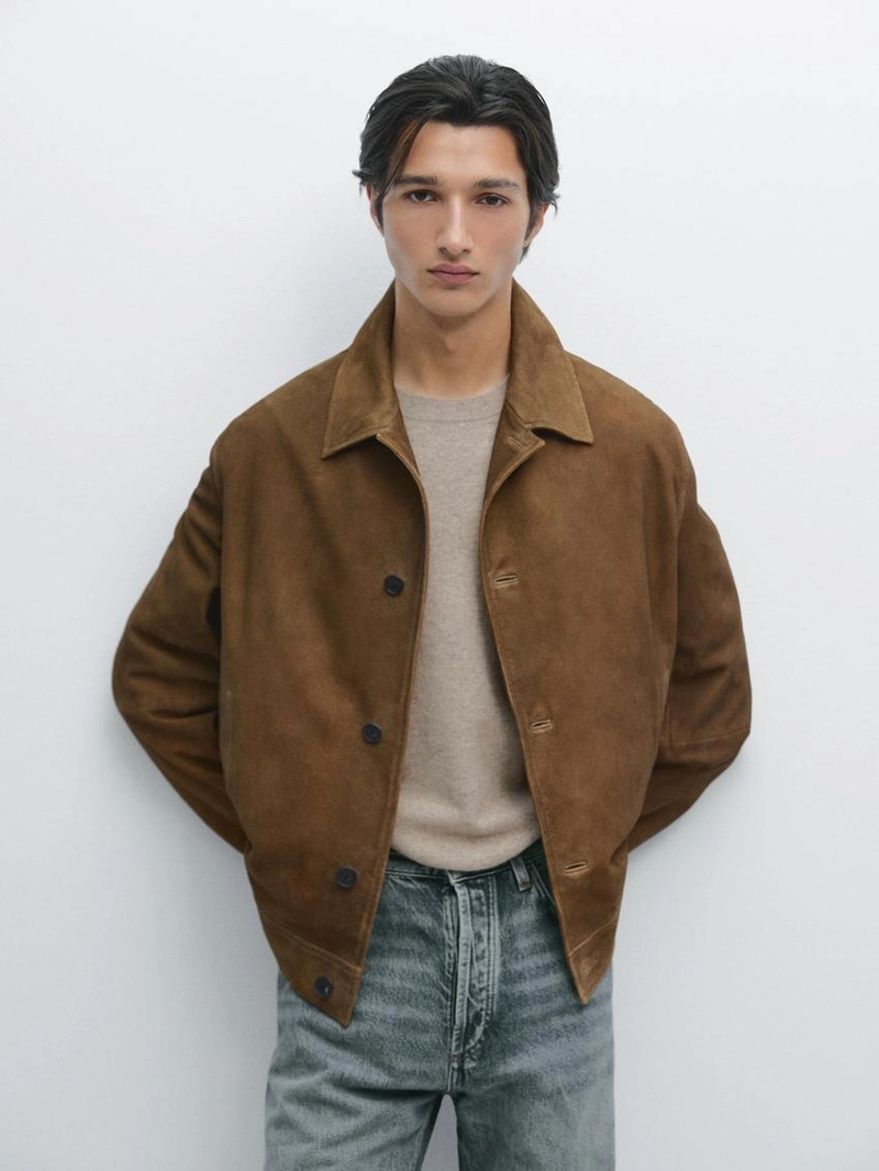 Куртка из кожи нубука с пуговицами