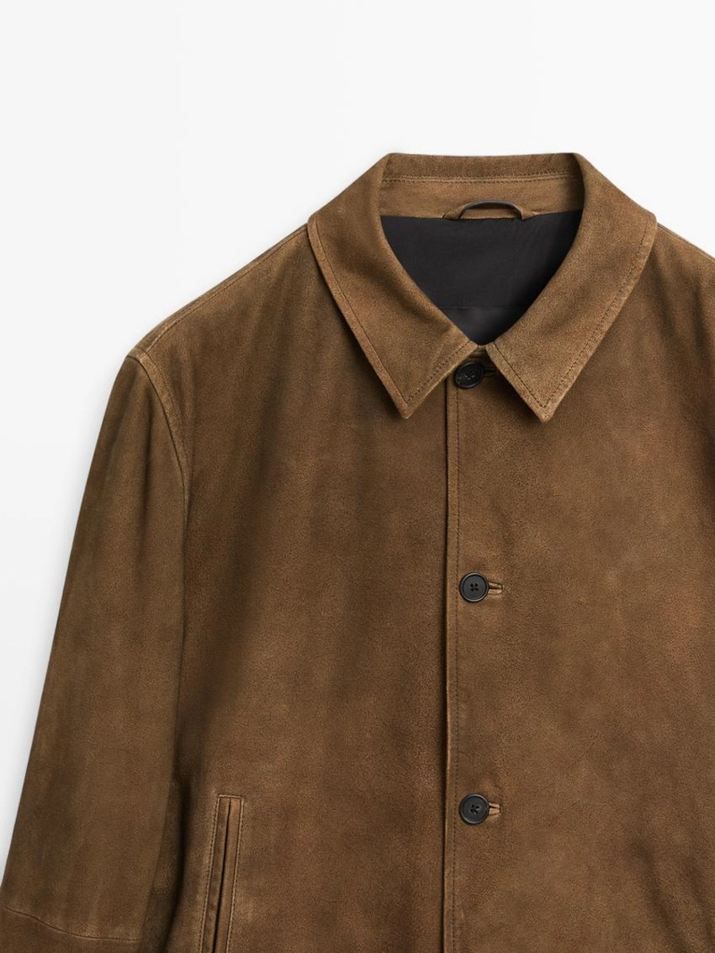 Куртка из кожи нубука с пуговицами