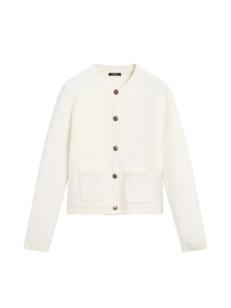 Короткий вязаный кардиган с деталями золотых пуговиц