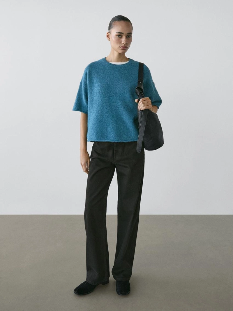 Свитер из альпакиевой смеси с коротким рукавом