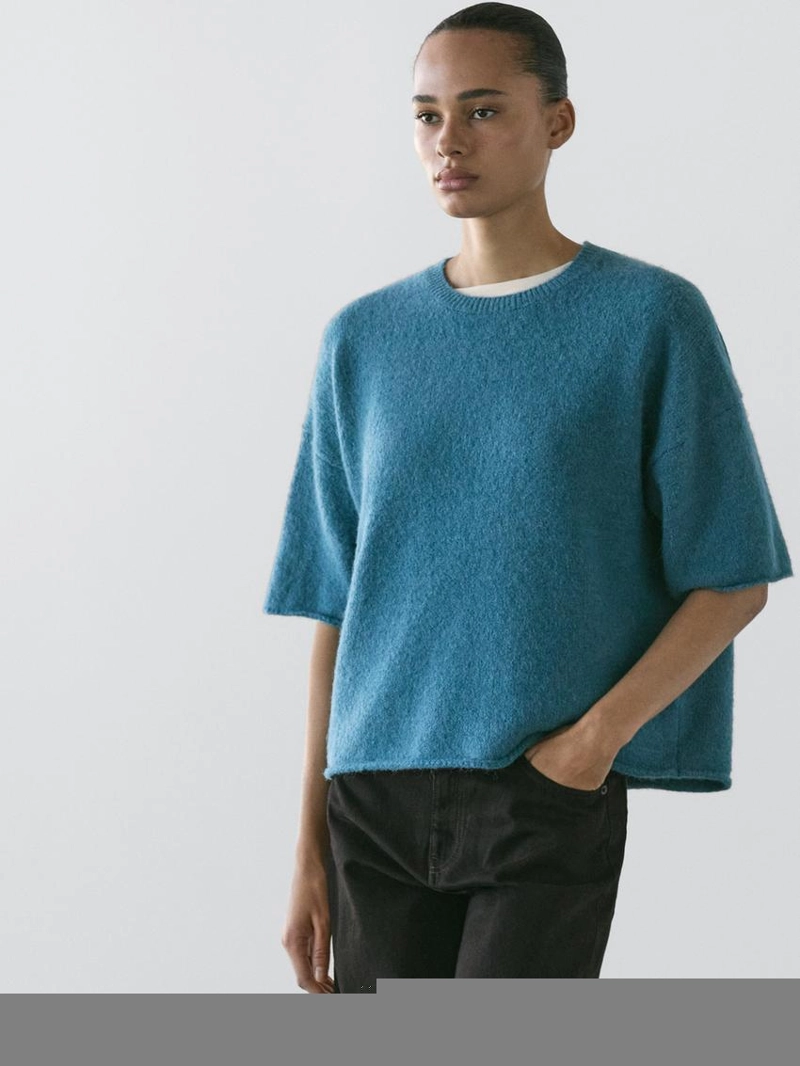 Свитер из альпакиевой смеси с коротким рукавом