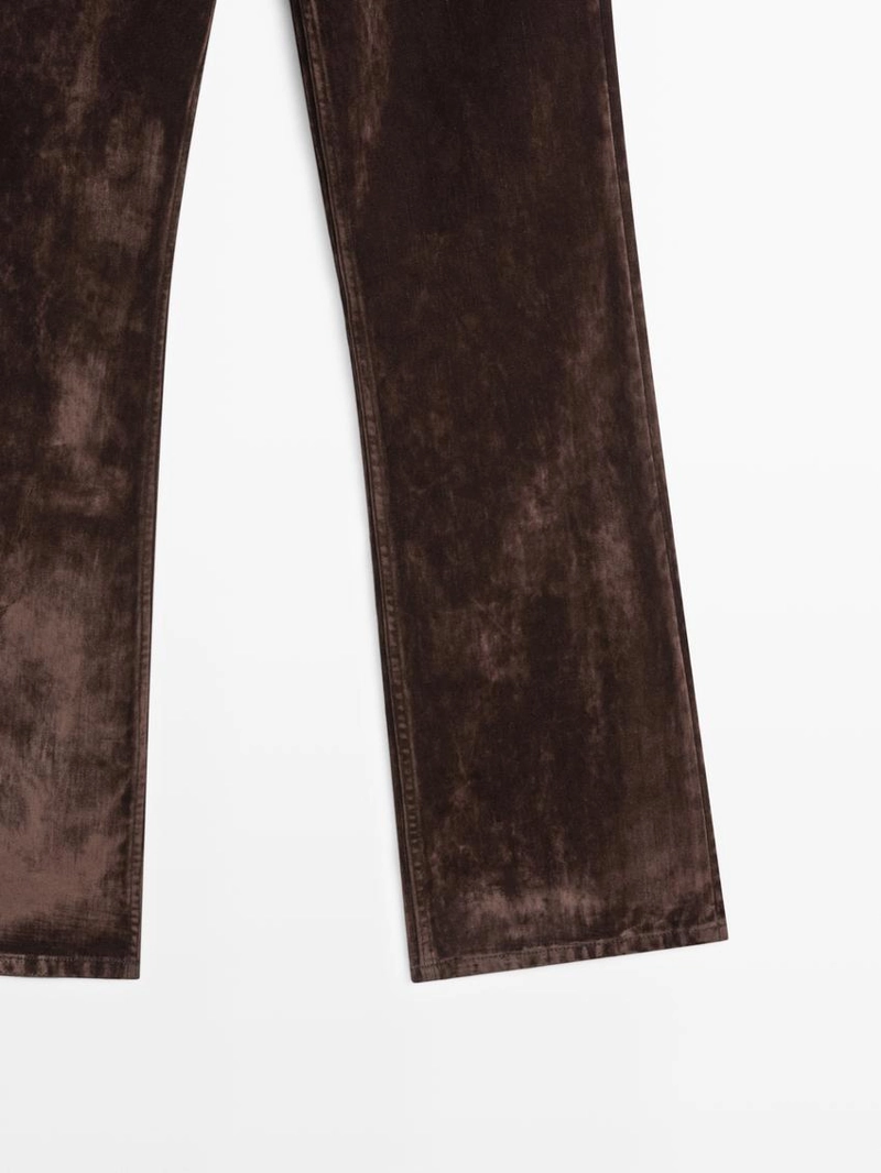 Джинсы прямого кроя с высокой талией и бархатным покрытием