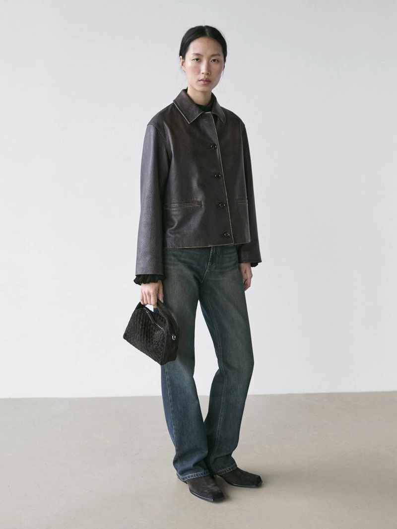 Короткая куртка из натуральной кожи