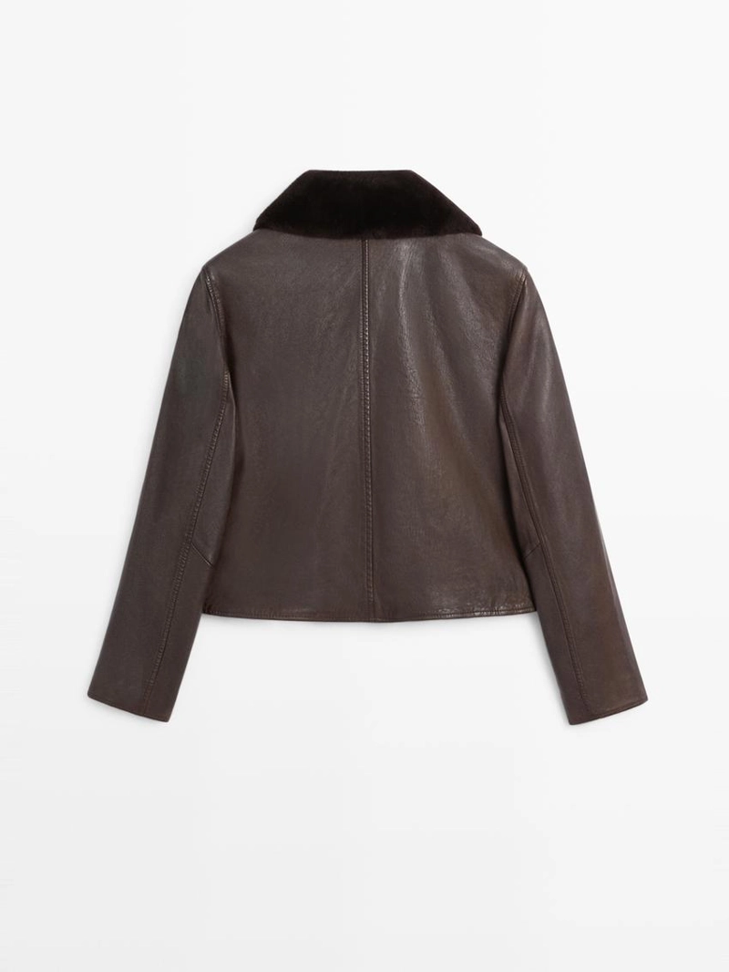 Куртка с отстёгивающимся воротником из натуральной кожи наппа