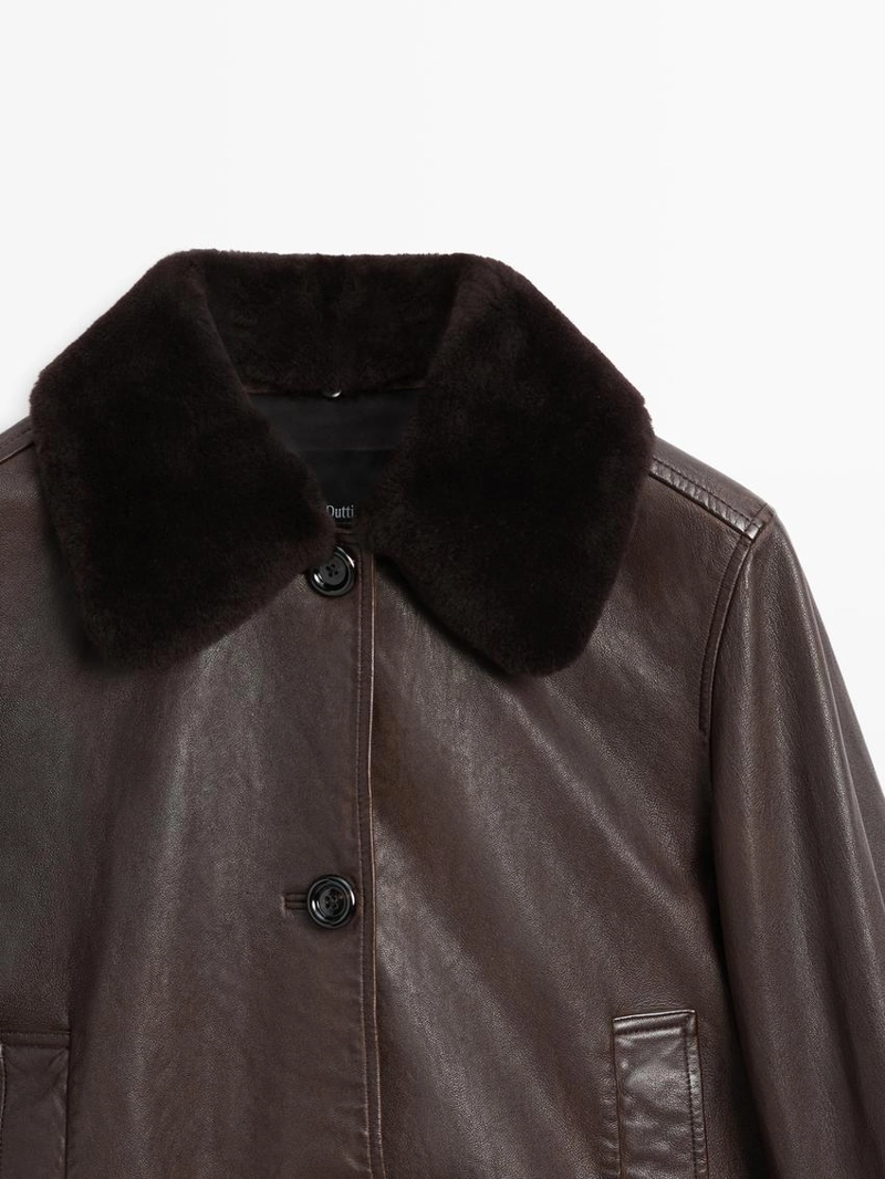 Куртка с отстёгивающимся воротником из натуральной кожи наппа