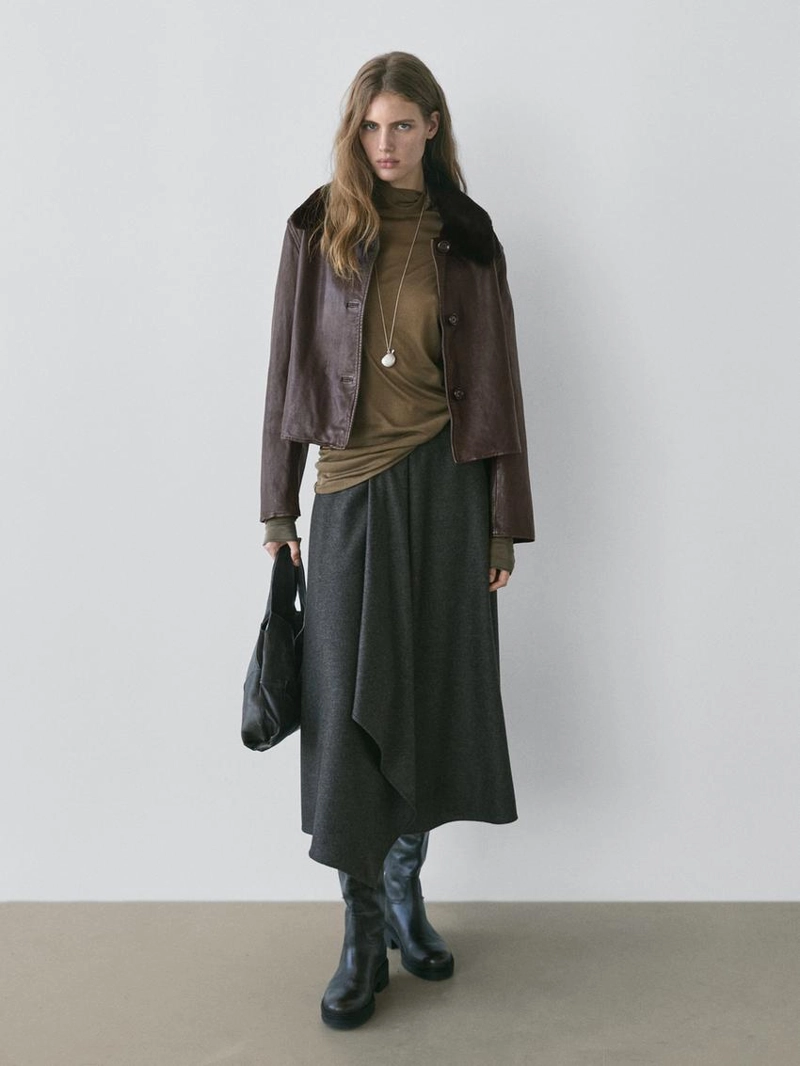 Куртка с отстёгивающимся воротником из натуральной кожи наппа