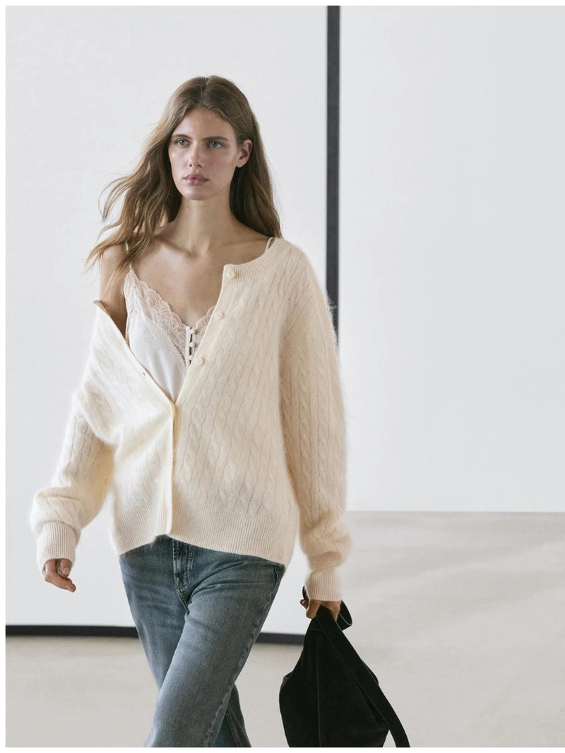 Кардиган с косами из 100% шерсти