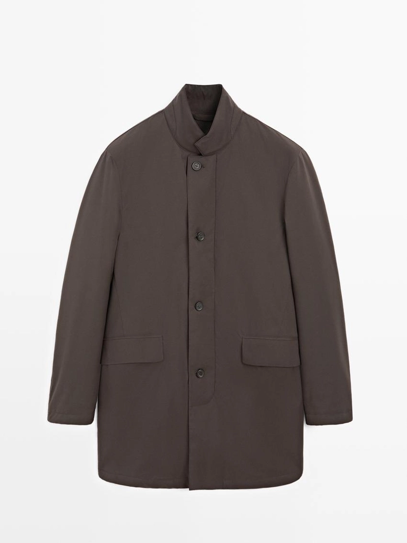 Полуприталенный пуховик с водоотталкивающей отделкой до середины бедра