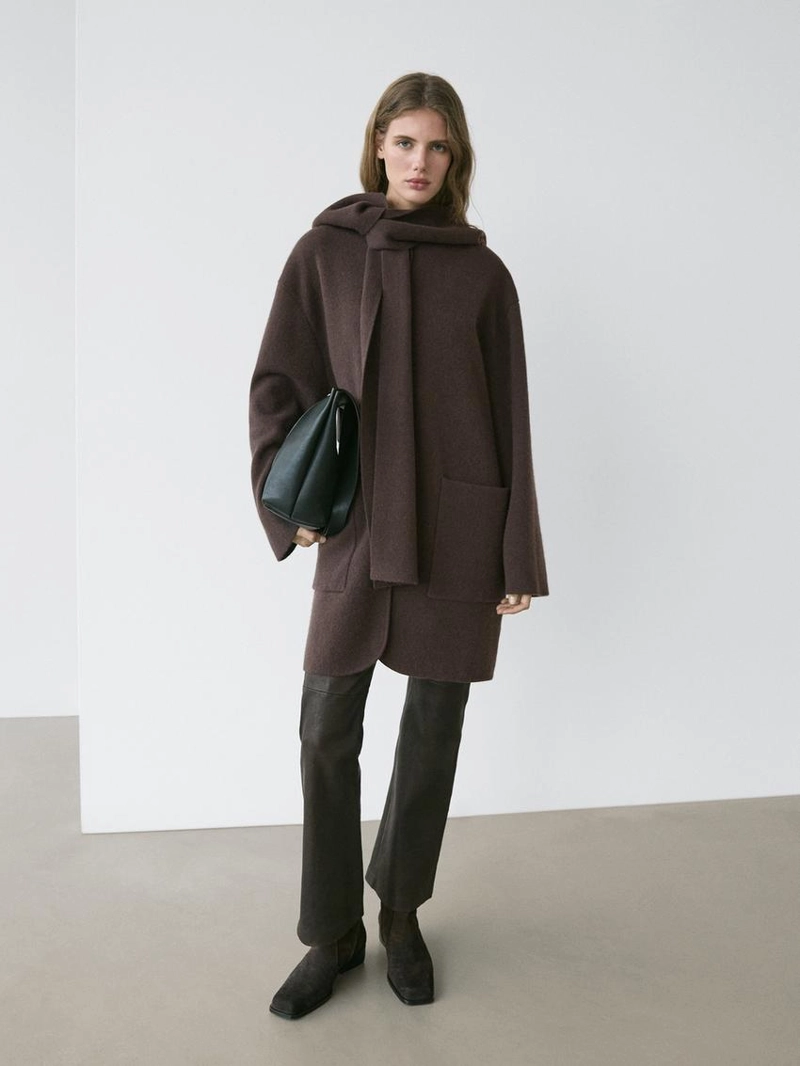 Длинный кардиган с капюшоном-шарфом