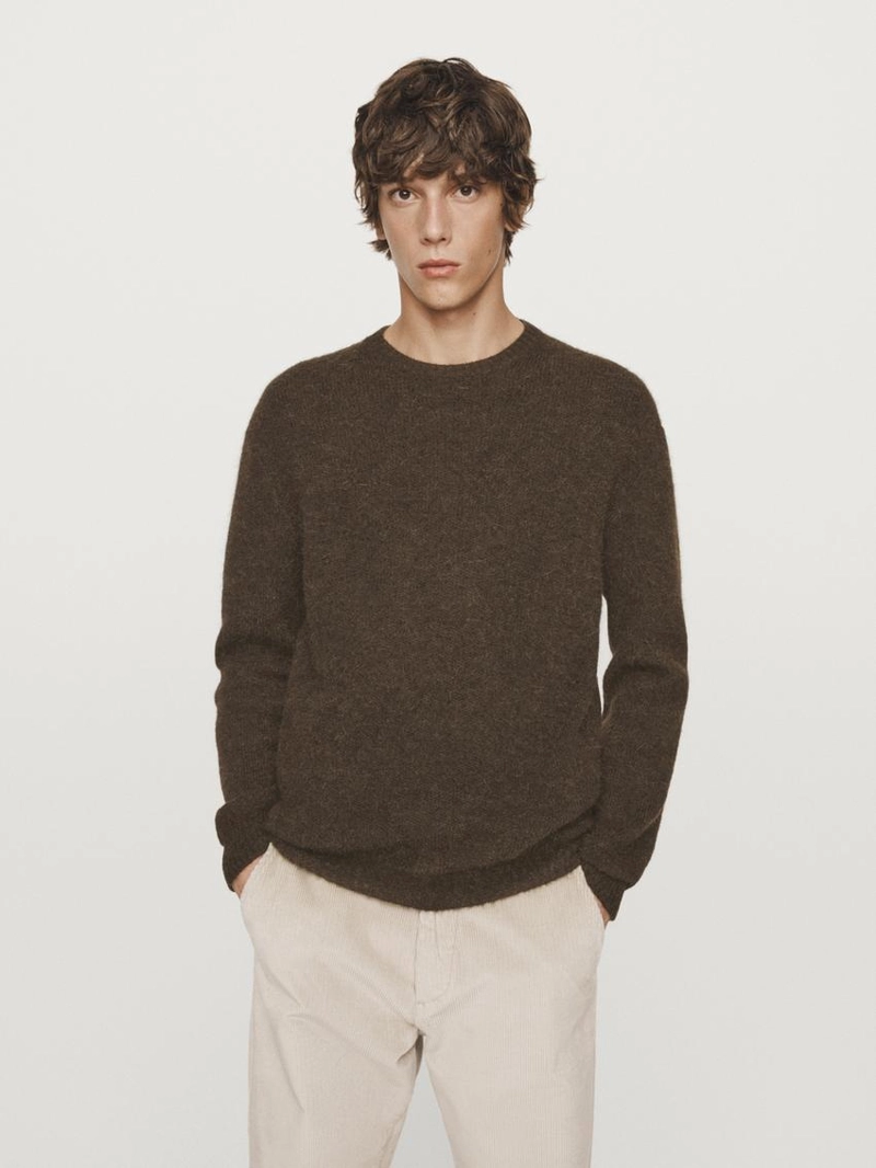 Свитер из альпакиевой смеси с круглым воротом