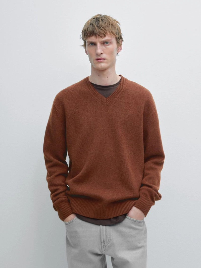 100% шерстяной свитер с v-образным вырезом