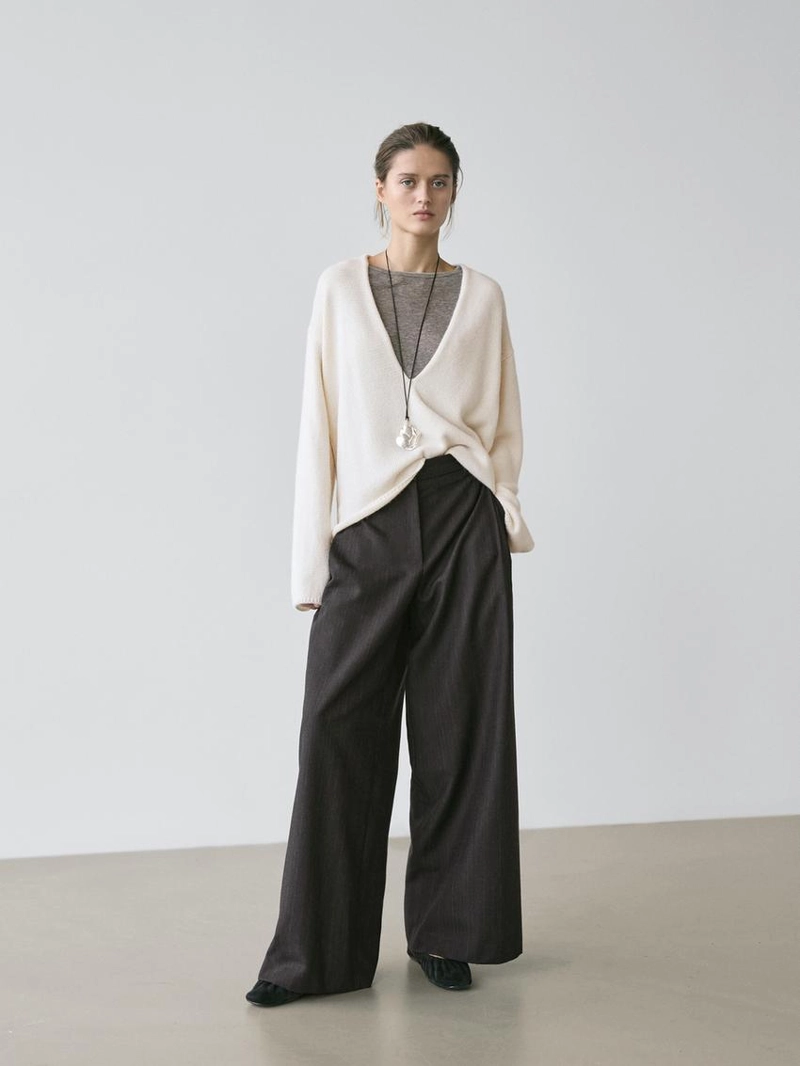 Полупрозрачные широкие брюки из шерстяной смеси в полоску