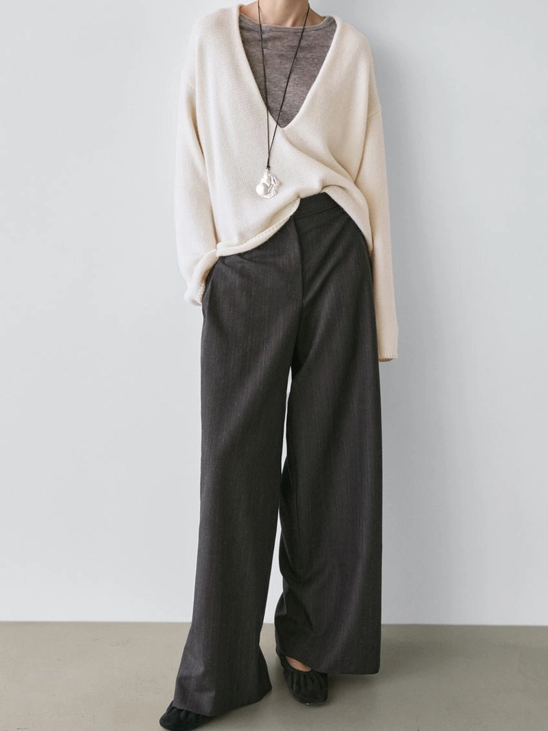 Полупрозрачные широкие брюки из шерстяной смеси в полоску