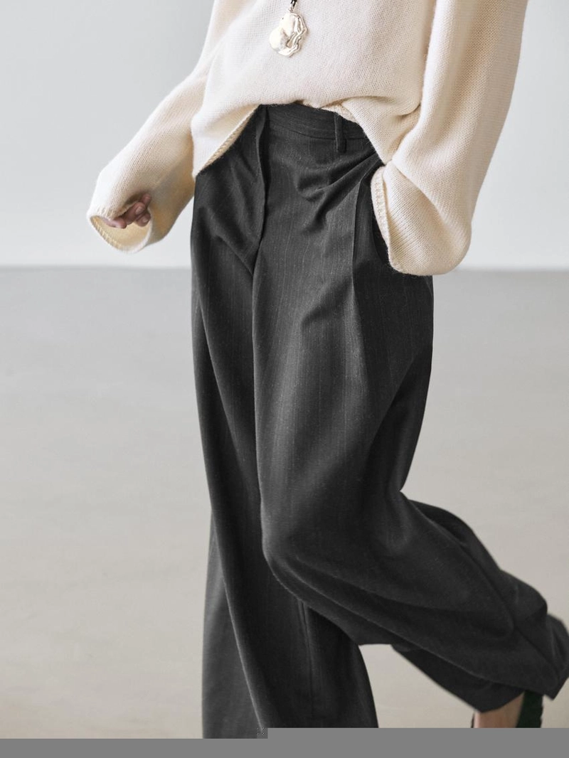 Полупрозрачные широкие брюки из шерстяной смеси в полоску