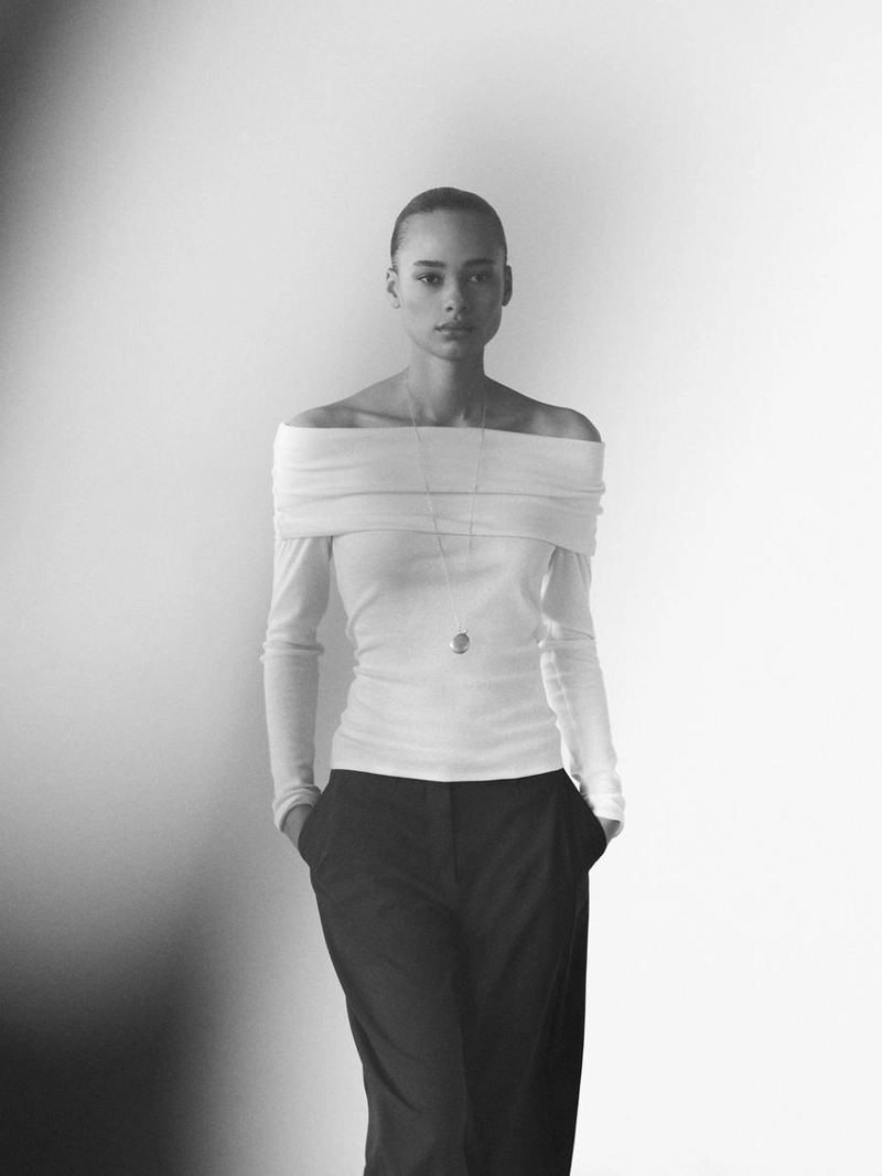 Футболка из хлопкового смесового материала с деталями бандо