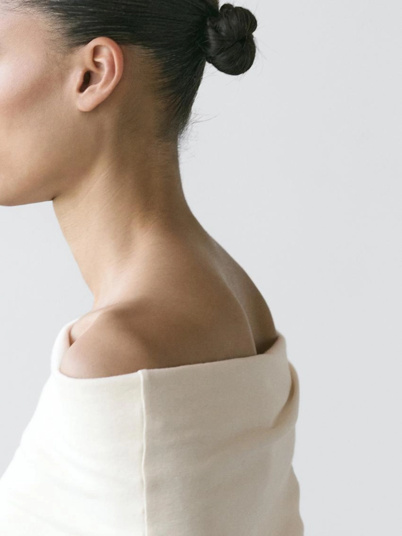 Футболка из хлопкового смесового материала с деталями бандо