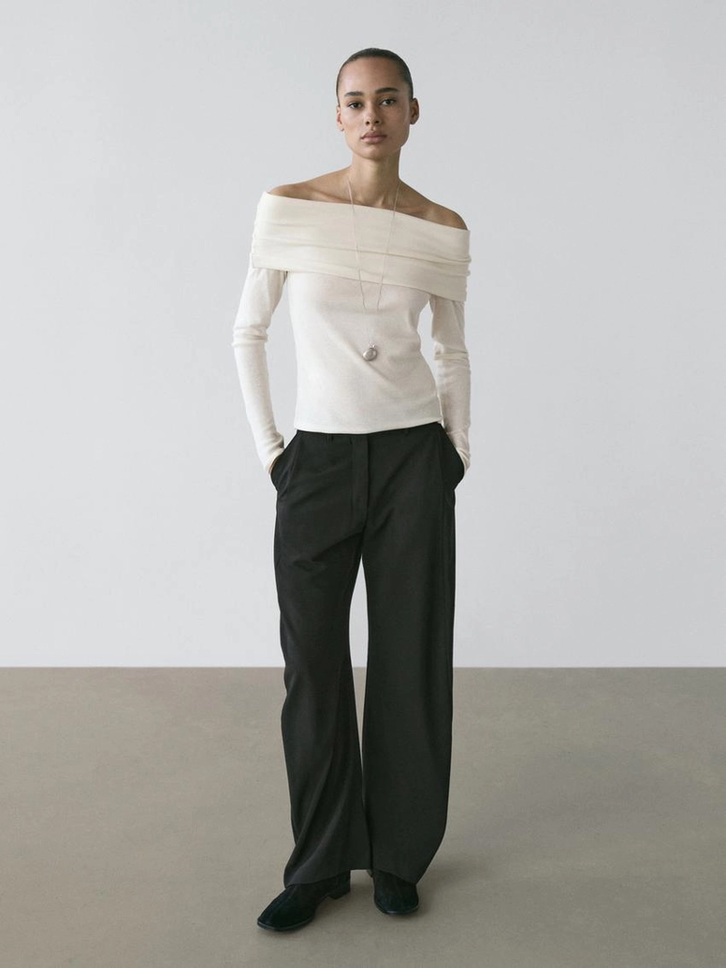 Футболка из хлопкового смесового материала с деталями бандо