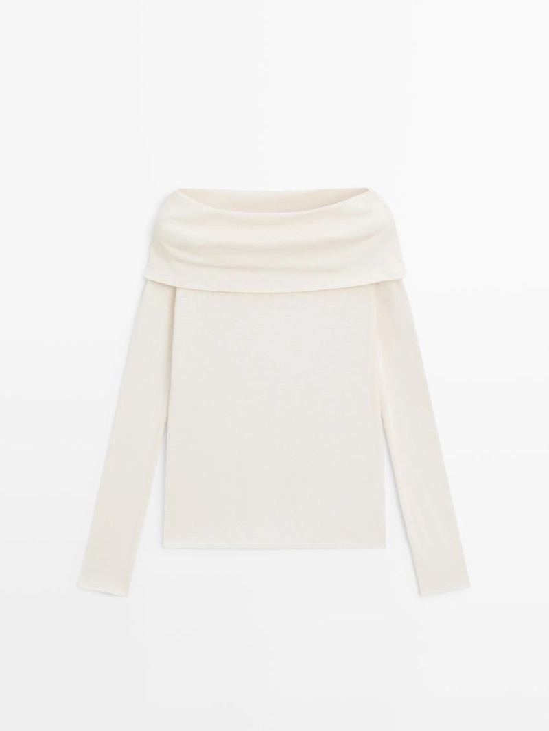 Футболка из хлопкового смесового материала с деталями бандо