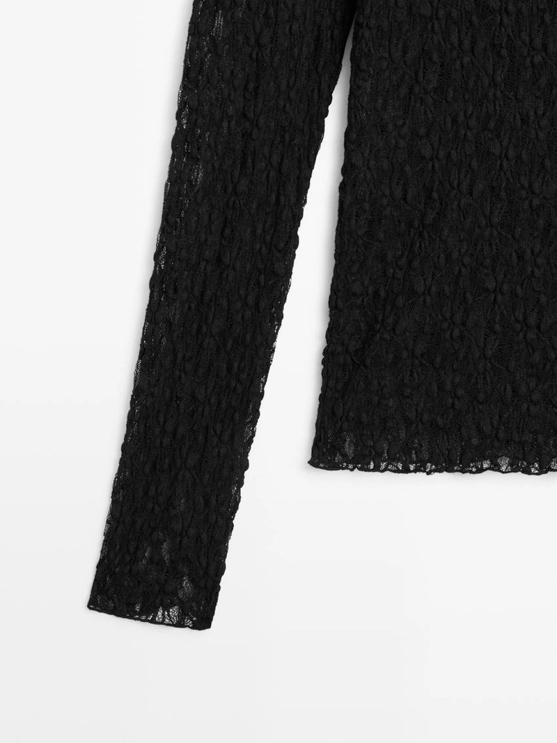 Топ с открытой вязкой, длинными рукавами и кружевом