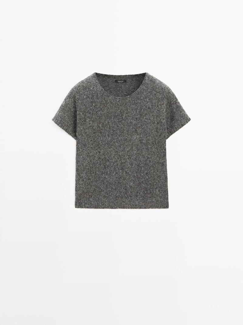 Короткий вязаный свитер из альпаки и шерсти