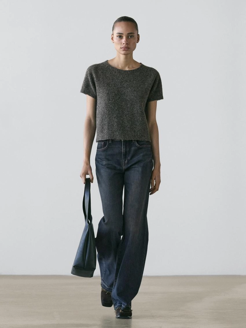 Короткий вязаный свитер из альпаки и шерсти