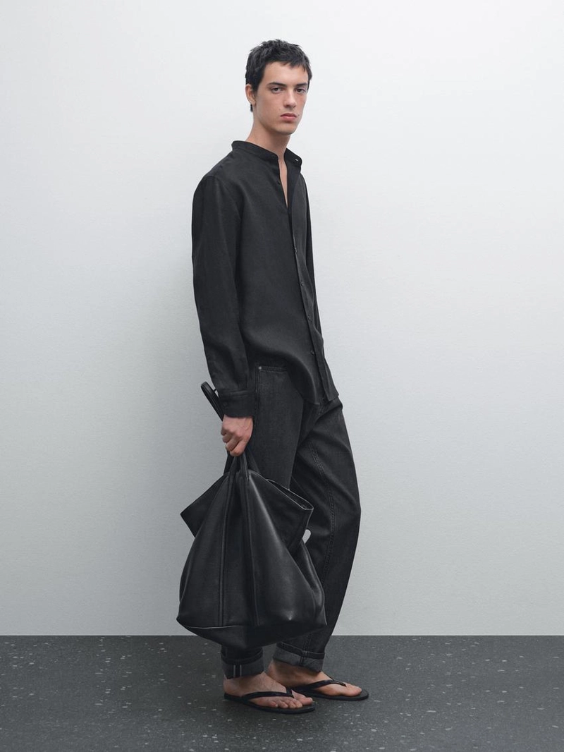 Рубашка с воротником-стойкой и обычной посадкой