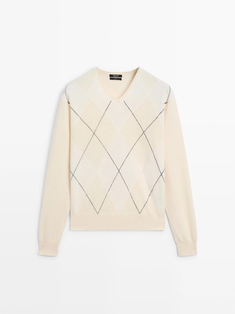 Свитер с аранированным узором из 100% шерсти