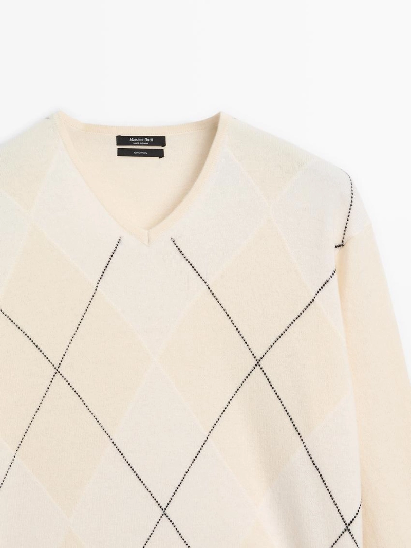 Свитер с аранированным узором из 100% шерсти