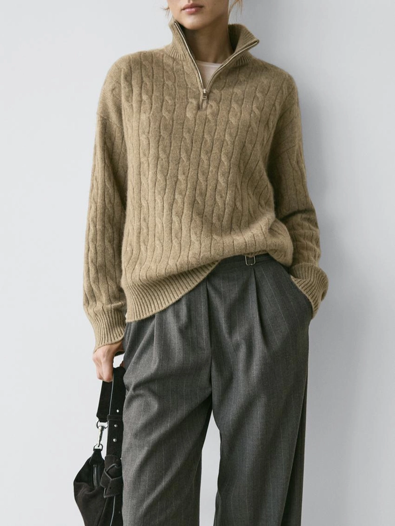 Свитер с высоким воротником из 100% кашемира с молнией