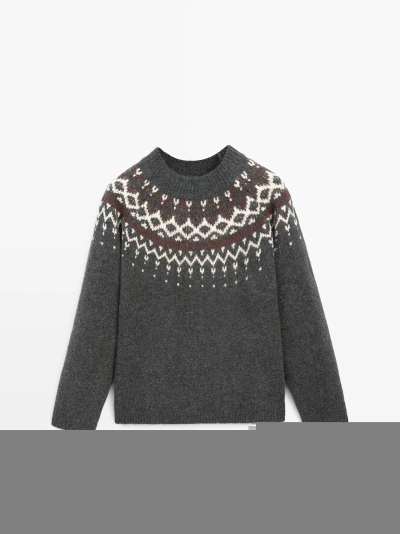 Свитер из джаккардового вязаного шерстяного трикотажа 100%