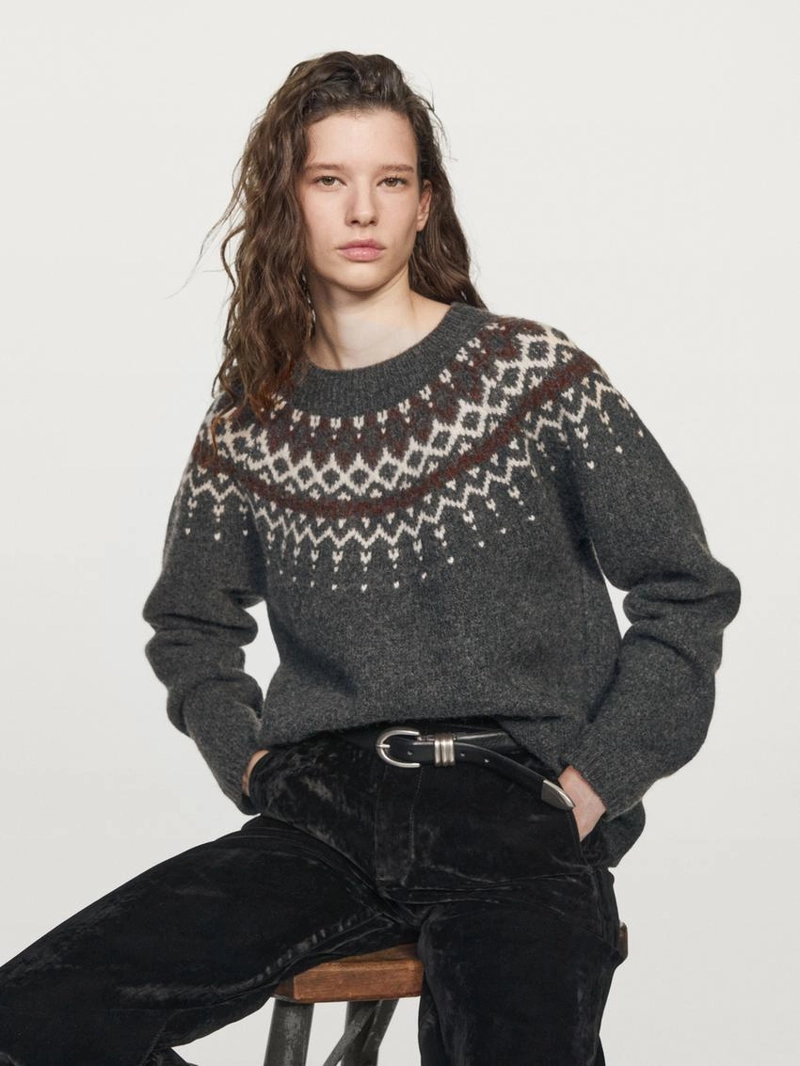 Свитер из джаккардового вязаного шерстяного трикотажа 100%