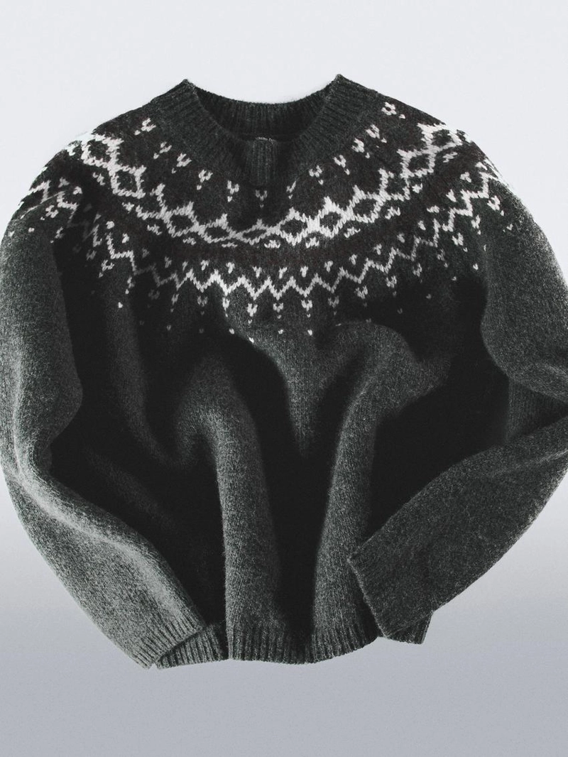 Свитер из джаккардового вязаного шерстяного трикотажа 100%