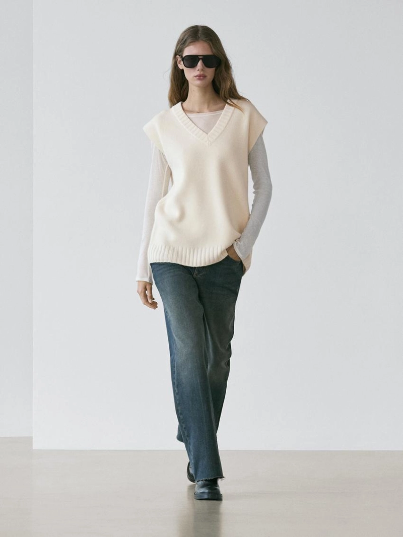 Длинный вязаный жилет из 100% шерсти