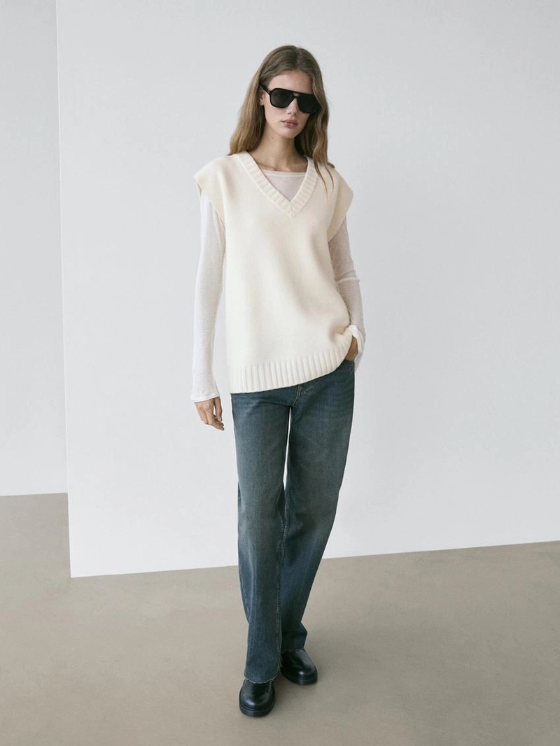 Длинный вязаный жилет из 100% шерсти