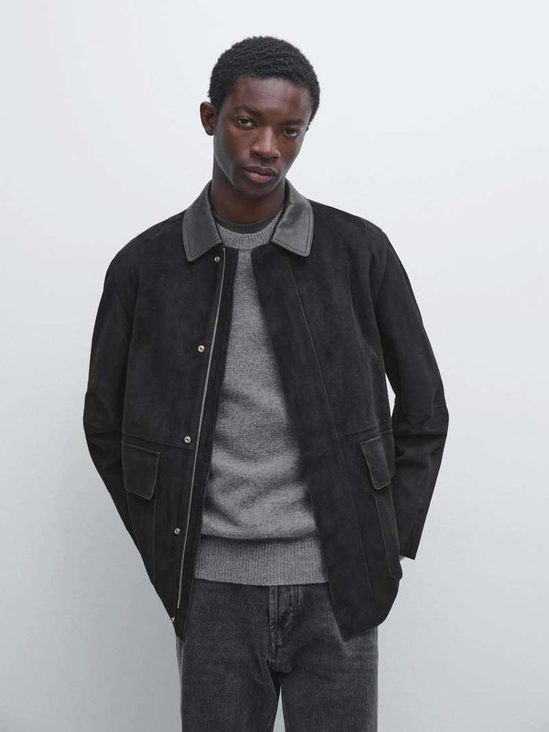 Куртка с карманами из замши