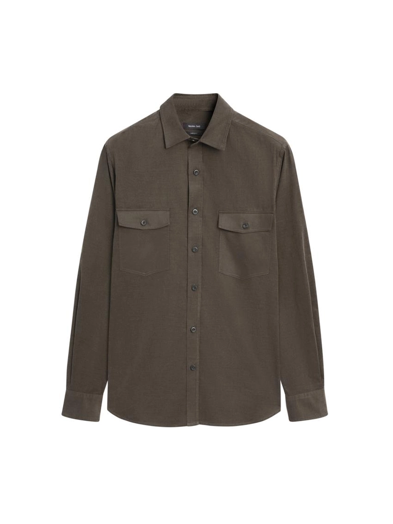 Рубашка из микро-вельвета свободного кроя с контрастными карманами