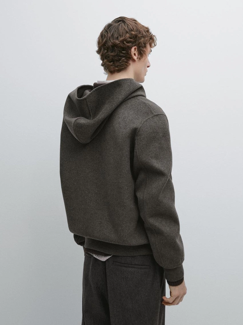 Двойная ткань куртка с капюшоном из шерстяной смеси