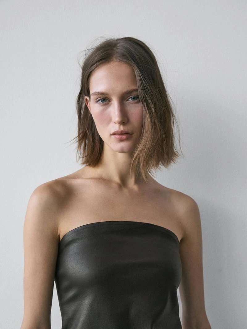 Топ без бретелей из овечьей кожи с отделкой нубук