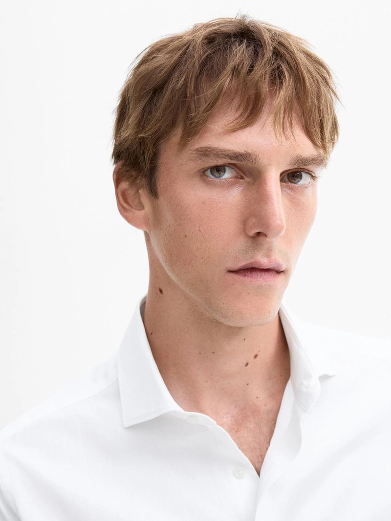 Рубашка slim-fit из твила с двойной манжетой