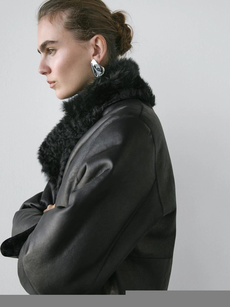 Шуба из овечьей кожи с лацканами - studio