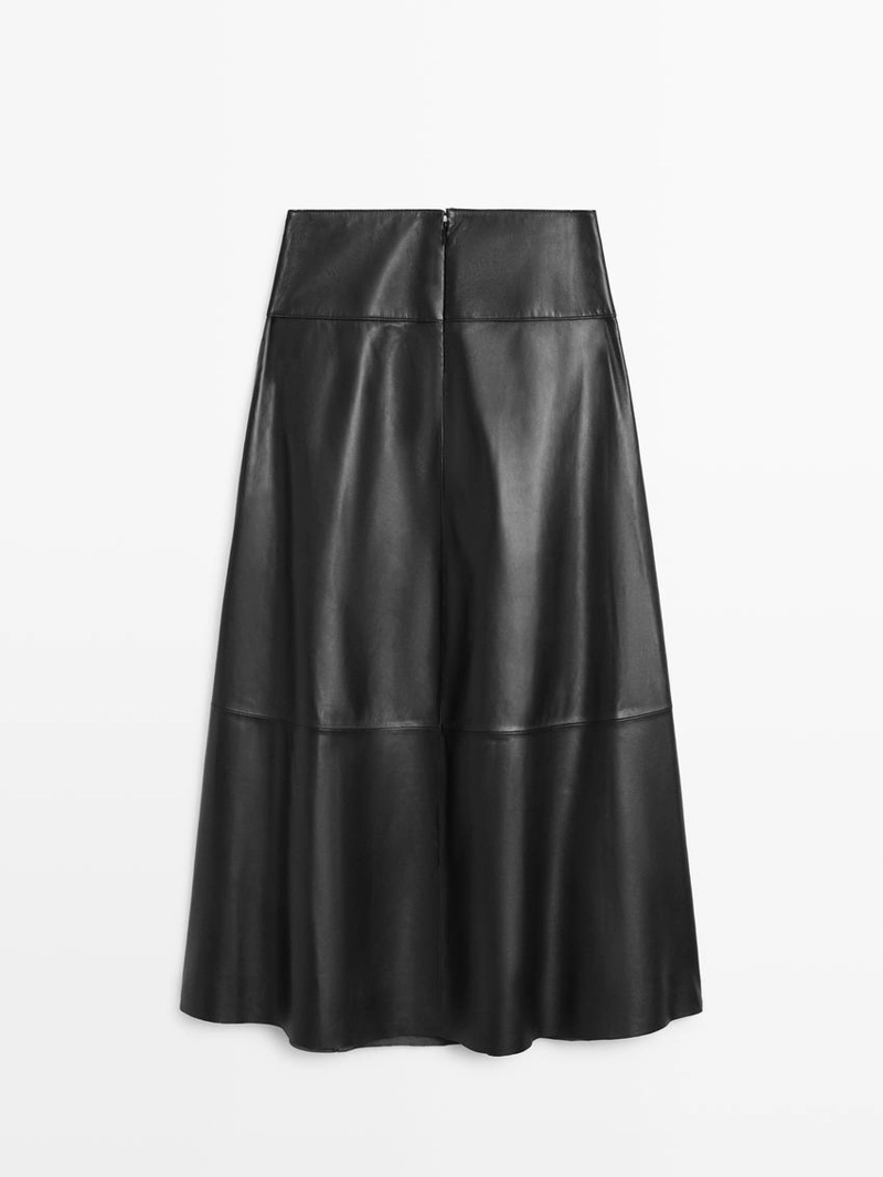 Миди-юбка из натуральной кожи с швами