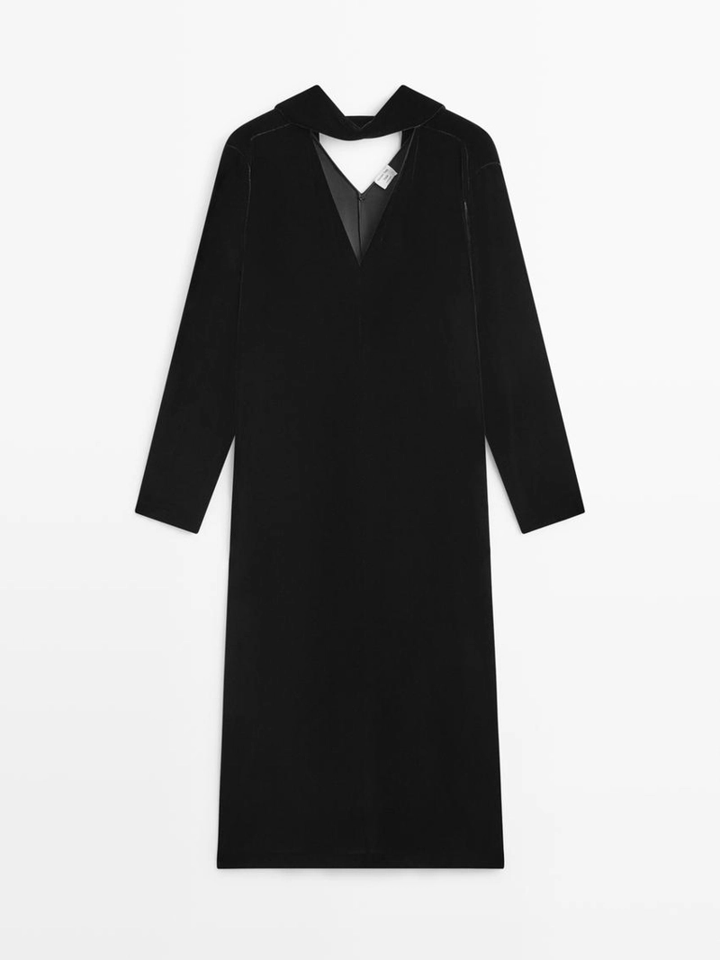 Длинное бархатное платье с завязкой на шее - studio