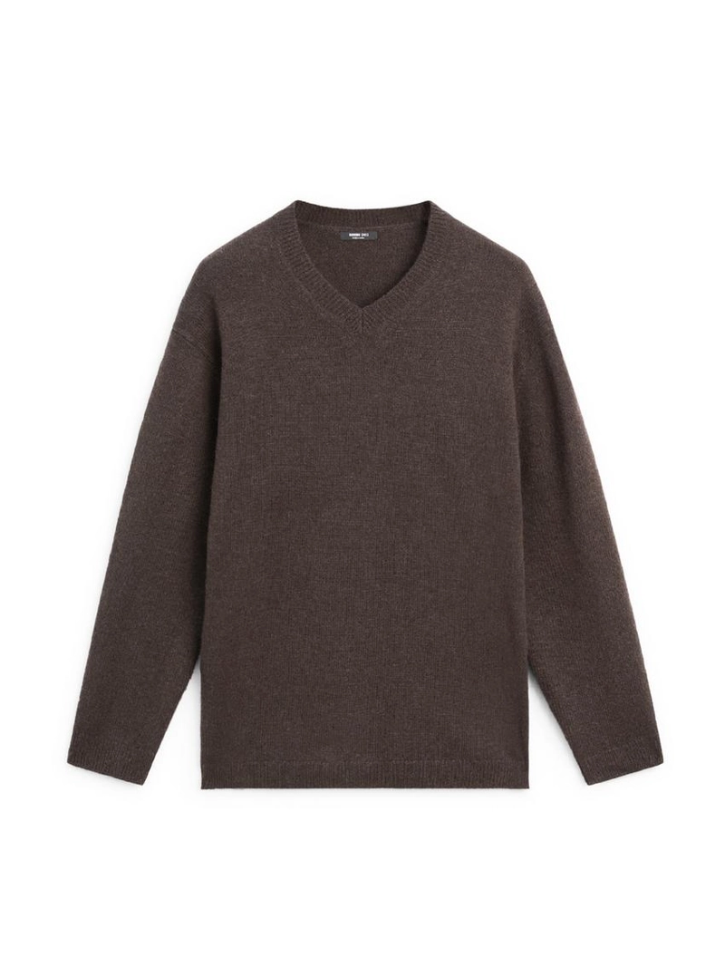 Свитер с v-образным вырезом и объемными рукавами из вязаного кашемирового микса