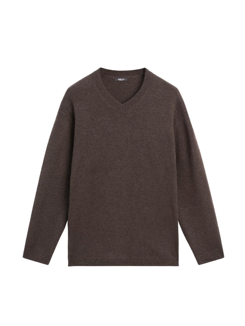 Свитер с v-образным вырезом и объемными рукавами из вязаного кашемирового микса