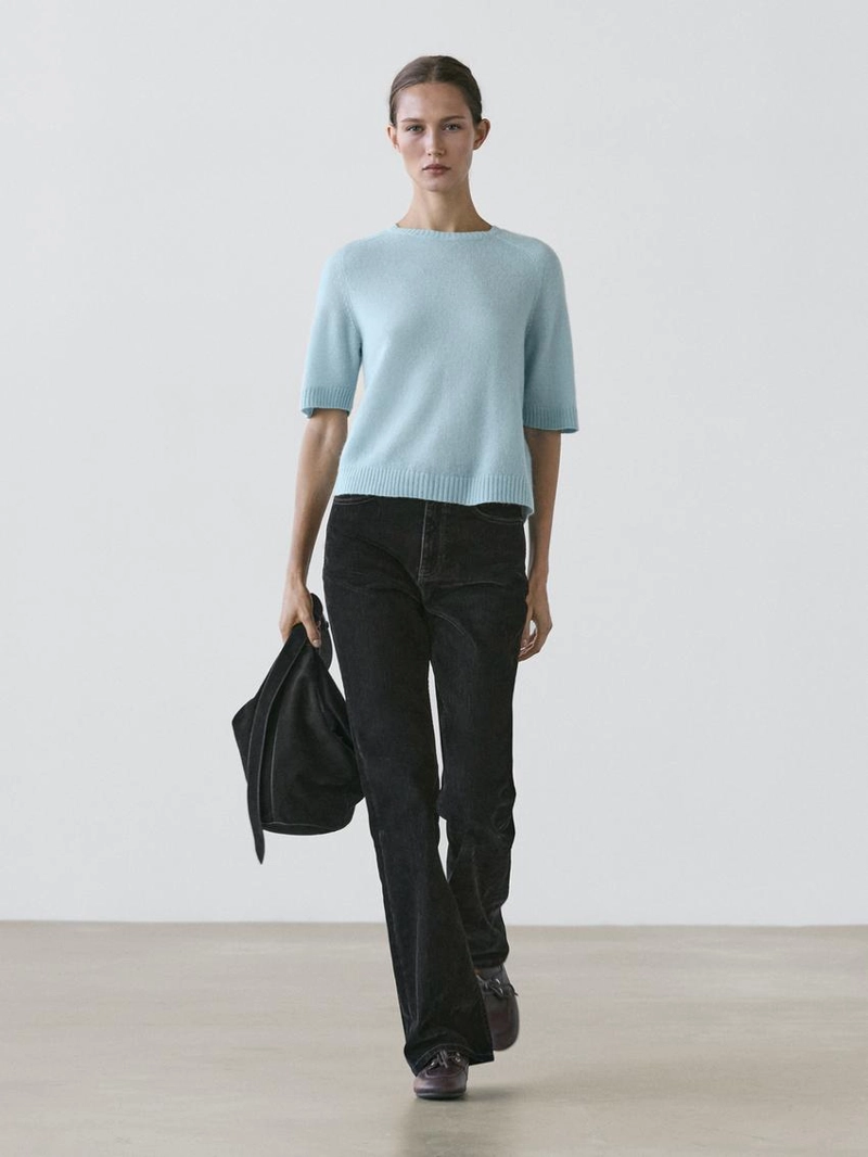 Пуловер с короткими рукавами из альпакиевой смеси