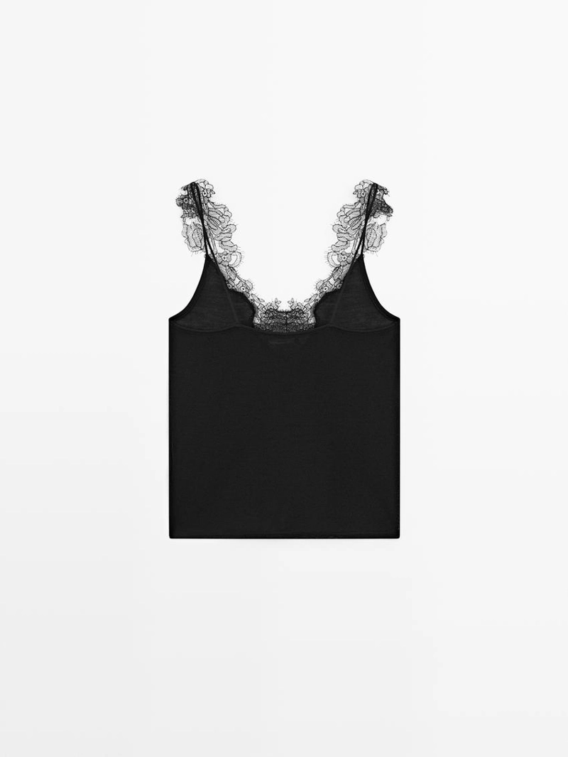 Топ с кружевными деталями и бретелью massimo dutti