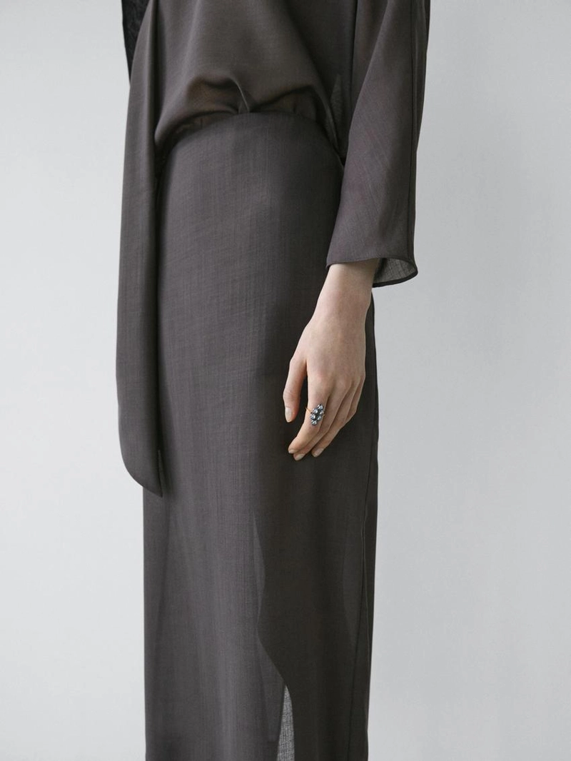 Прямая юбка миди с деталями из прозрачной ткани - studio